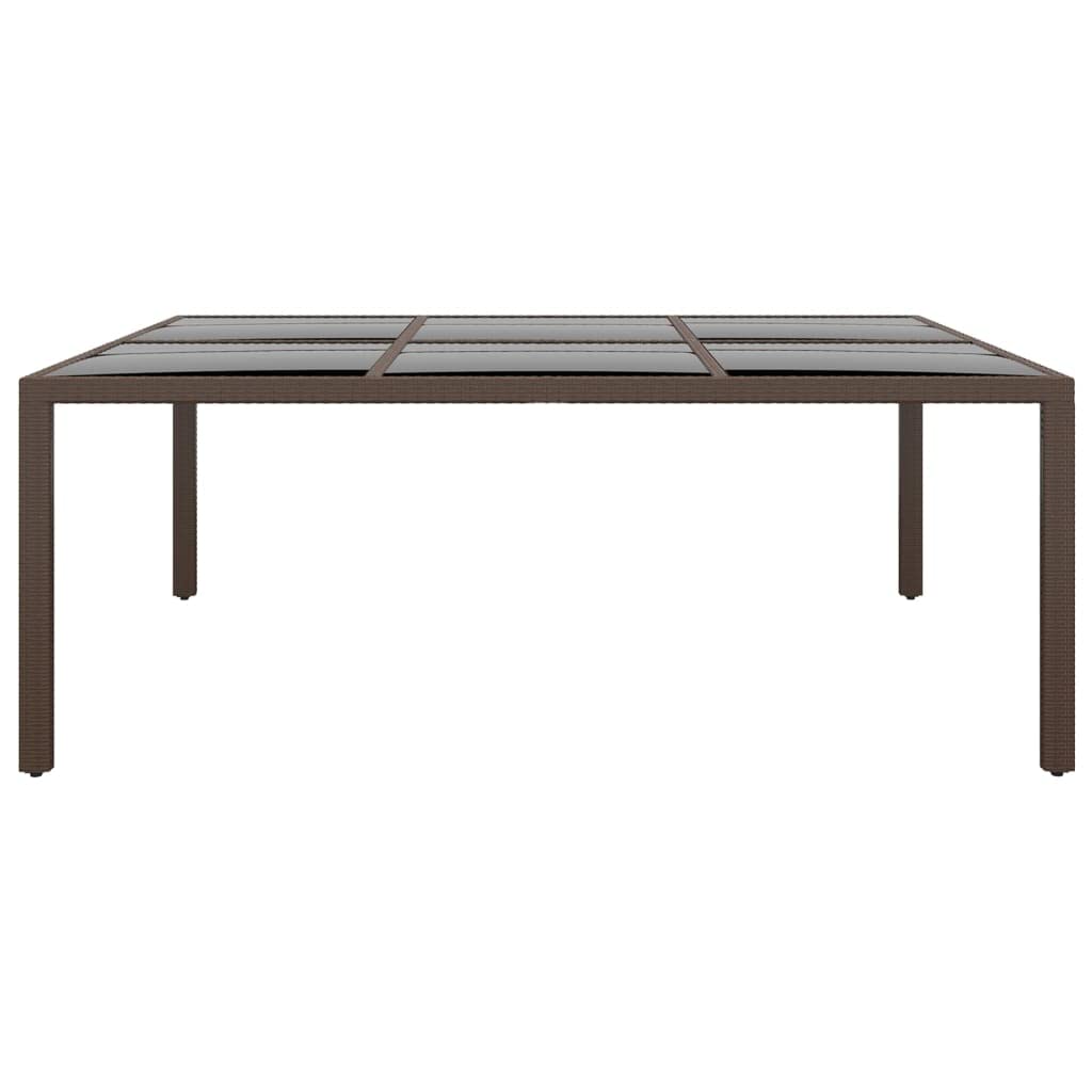 Mesa de jardín con tapa de cristal marrón, 200 x 150 x 75 cm, ratán impermeable, mesa de comedor con marco de acero para terraza, tablero de cristal templado, muebles de jardín duraderos
