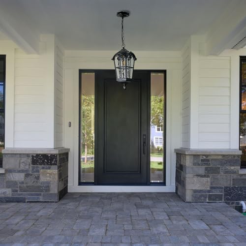 Black Outdoor Pendant Lights for Porch Hallway Patio, Aluminium Exterior Hanging Light Fixture, Outside Waterproof Vintage Hanging Lantern Light, Height Adjustable Outdoor Pendant Lamp