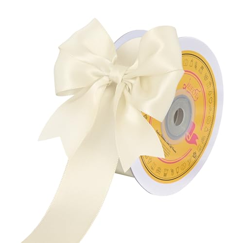 LEEQE Double Face Ivory Satin Ribbon 1-1/2 inch X 25 Yards Polyester Ivory Ribbon for Gift Wrapping Very Suitable for Weddings Party Hair Bow Invitation Decorations and More