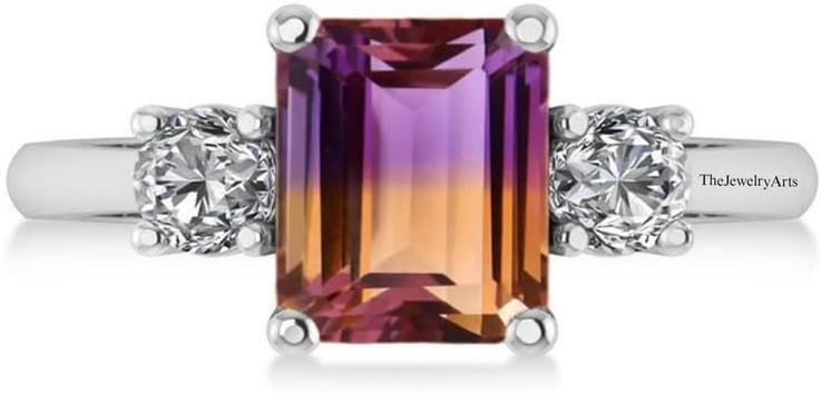 925 Sterling Silver Natural Ametrine Ring for Women Bi-Color Octagon Shape Gemstone Emerald Cut Ametrine Jewelry Ring Gift for Her