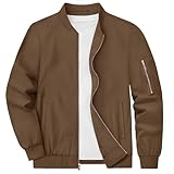 KEFITEVD Men Casual Lightweight Jacket Summer Thin Baseball Jackets with Multi Pockets,Brown,L