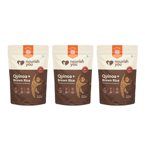 Image of Nourish You Quinoa and Brown Rice Mix - | 11.16g Protein & 10.24g Rich Dietary Fibre per 100gm | Low Glycemic index | Naturally Gluten Free Healthy Grain Mix | Superfood for Salads, Pulao, Bowls & Daily Meals (70% Brown Rice + 30% Quinoa)| 500g ( Pack of 3 )