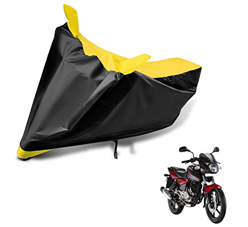 Image of Auto Hub Bike Cover Compatible with Bajaj Pulsar 180 with Mirror Pocket, Dustproof, Heat Resistant, Triple Stitched, Pulsar 180 Bike Cover- Black, Yellow