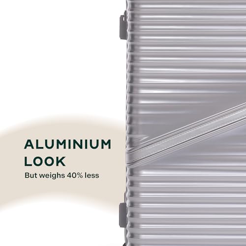 Image of Assembly 24-Inch Trolley Bag Medium Size with 8 Wheels & TSA Lock, Polycarbonate Hard Shell Check in Luggage Trolley for Weekend & Business Travel Trips, Silver