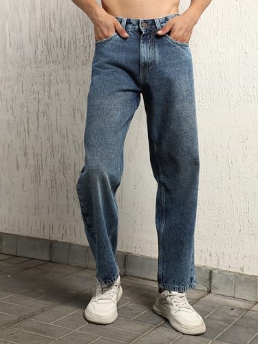 Hubberholme Herren Sommer Baumwolle Relaxed Fit Mid-Rise Jeans, Blau3, 44 – Bild 4