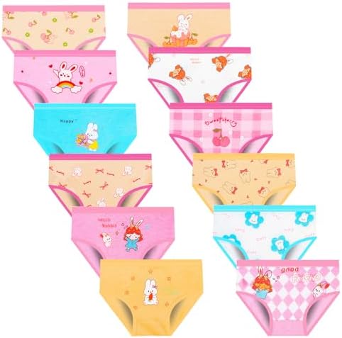 JackLoveBriefs Girls' Cotton Underwear, Soft Panties for Stretch Briefs, Pack of 12 (2-9 Years)