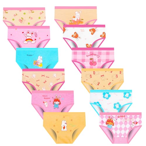 JackLoveBriefs 12 Slip in Cotone per Ragazze Intimo con Vari Motivi 5-7 Anni,Multicolore，Dimensione:L