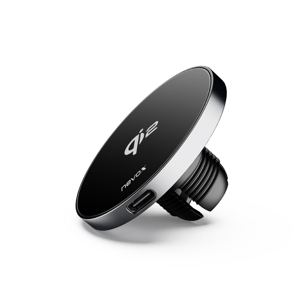 Nevox Qi2 - Caricatore da auto wireless da 15 W, compatibile con MagSafe, supporto magnetico per griglia di ventilazione dell'auto, ricarica rapida con Qi2, forte forza magnetica, design in alluminio