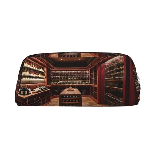 Cassa della penna portatile tridimensionale del vino - PVC foderato sacchetto di trucco del raccoglitore moneta caso speciale matita Taglia cantinetta argento poliestere rosso