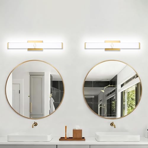 Image of 24 Inch Bathroom Vanity Light 2500LM, 5700K Daylight White Modern Bathroom Light Dimmable, AC 120V 25W Gold LED Vanity Lighting Fixtures Wall Sconce ETL Certified, 2Pack