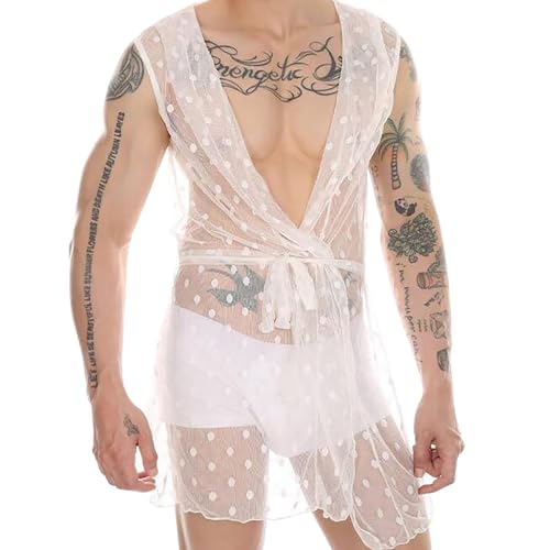 Lingerie For Men Sexy Naughty Outfits Plus Size Nightgown Nightshirt Hollow Bathrobe Mesh Cardigan Shawl Fashion Bathrobe Top