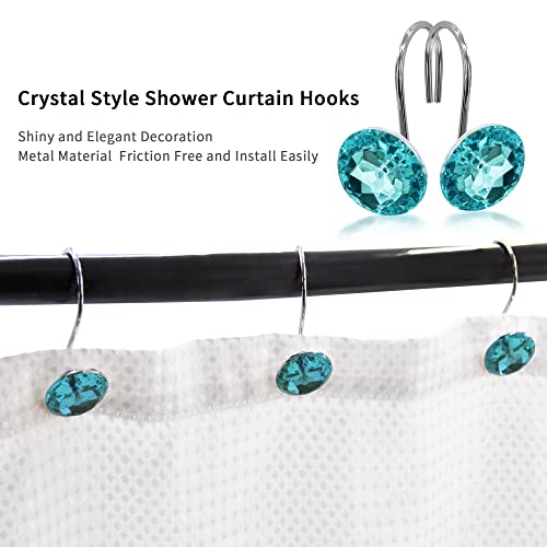 Mitovilla Teal Blue Shower Curtain Hooks Rings, Durable Metal Shower Hooks For Turquoise Shower Curtain & Liner, Aqua Rust Proof Shower Rings For Curtain And Shower Rod, 12 Pack Bathroom Set #TOP2