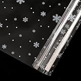 Fesnova Geschenkfolie Transparent mit Weihnachtselementdesign,transparent und weiß, 50 cm x 57 cm, 20 Stück cellophanfolie für Weihnachten,Winterferien,Blumen Geschenkkörbe Wrap