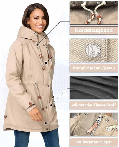 Navahoo Damen Winterjacke mit Teddyfell Winter Jacke warm gefüttert B991 [B991-Ireliaa-Beige-Gr.L]