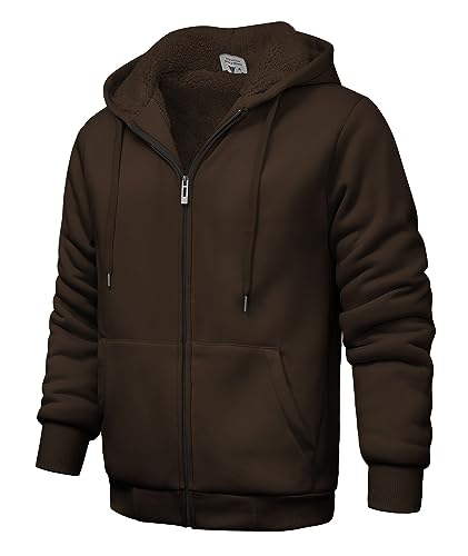 Image of V VALANCH Men Hoodies Zip Up Sherpa Lined Sweatshirts Heavyweight Thick Warm Fleece Winter Jacket