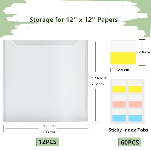 Image of Apedoixy 36 Pieces 12 x 12 Inch Paper Holders with 60 Pcs Sticky Labels,Clear Scrapbook Paper Pockets Envelopes Organization for Storage Pictures,Embellishments,Essays,Vinyl,cardstock