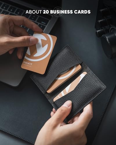 Image of VULKIT Leather Business Card Holder 2 Sided Slim Business Name Card Organizer for Men or Women (Litchi Black)
