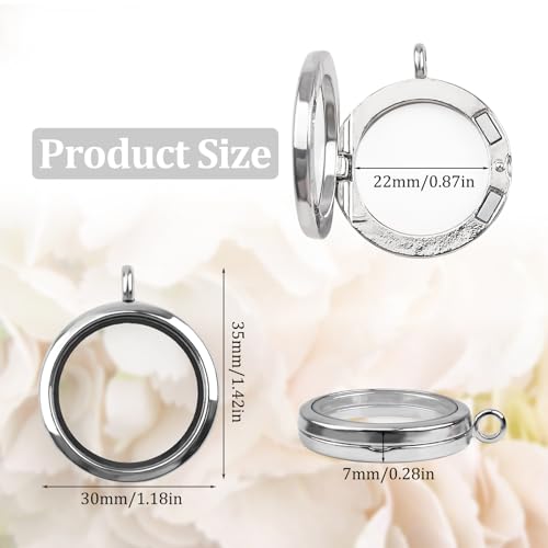 WANDIC Memory Locket Photo Charms, 4 Pcs 30mm Round Silver White Electroplated Crystal Picture Frame Wedding Bouquet Charm, Living Floating Memory Locket Pendant for 2 Photos by WANDIC - Image 2