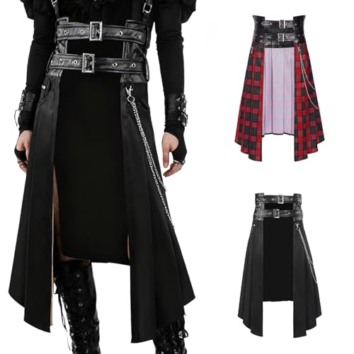 Falda plisada para hombre con cinturón medieval de cuero regulable estilo hip hop 2