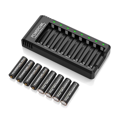 POWEROWL 8 Pcs 2800mAh Pro AA Rechargeable Batteries with 8 Slot Smart Battery Charger Set, USB Fast Charging for Ni-MH Rechargeable Batteries