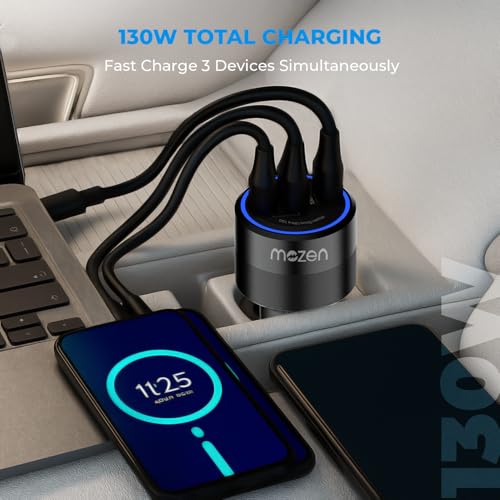 Image of MOZEN by AMKETTE Drive Ultra 3 in 1 130W Car Charger /car Laptop Charger Fast Charging Type C 100W + USB-A + C 30W, Metallic Build, Advanced PowerSplit Safety Protocols, for Mobile, Tablets & Laptops