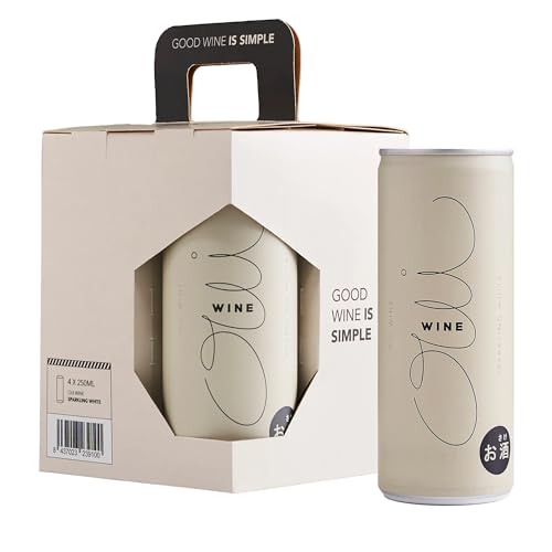 OUI WINE - Vino Blanco Espumoso 4 Latas x 250 ml, Variedad Macabeo, Vino Español con Gran Sabor, Extra Seco, Vino en Lata, Ideal para Cualquier Comida, 11.9% Vol. Alcohol