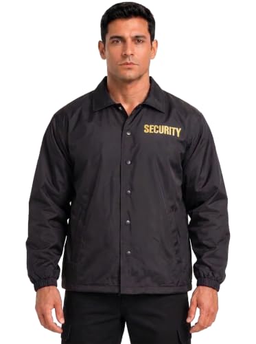 First Class 100% Nylon Windbreaker with Security I.D. (Large, Black w/Gold ID)