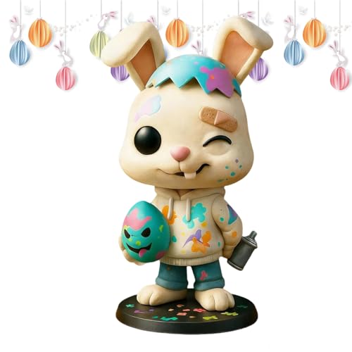 Figurine de lapin en cadeau déco sculpture peinte à la main unique