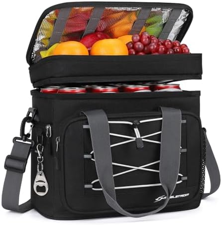 Maelstrom Lunch Box for Men,Insulated Lunch Bag Women/Men,24 Can Leakproof Soft Cooler Bag,Black