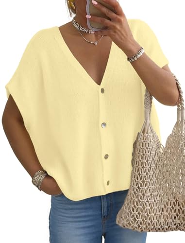 FireSwan Womens Cardigan Sweaters Spring Tops Batwing Short Sleeve Oversized...