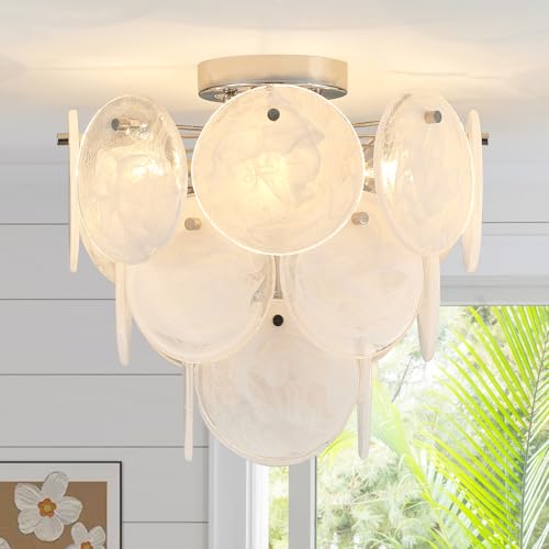 VANZARLA Modern Flush Mount Glass Ceiling Light Chrome Finish, Hallway