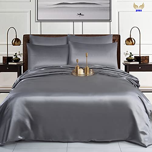 6PCS Satin Duvet Cover Bedding Set Plain Luxury Soft Bed Set Include (1xDuvet Cover, 1xFitted Sheet