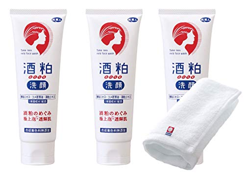 アズマ商事【お値段そのまま 今治タオル付き】酒粕洗顔フォーム 120g 3本セット /無添加 極上泡・透輝肌 お米から生まれた保湿成分 旅美人