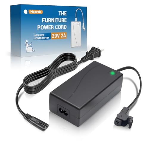 Moovolt Power Recliner Power Supply, Universal 2-Pin AC/DC Adapter 100-240V, Switching Transformer, Replacement Part for Recliner Couch, Electric Sofa, Lift Chair, Standing Desk