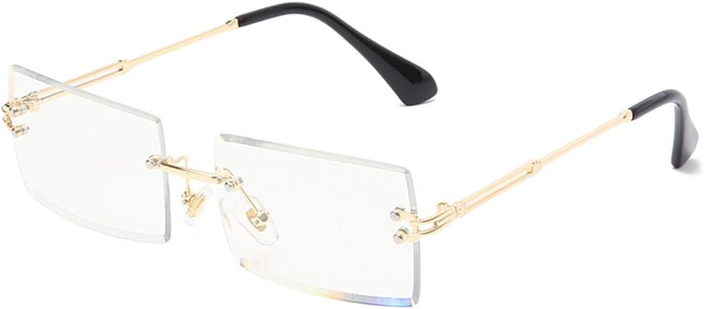Rimless Rectangle Sunglasses UV400 Protection Antiglare Fashion Frameless Square Glasses for Women Men