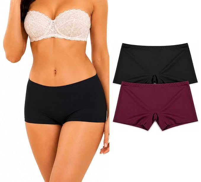 Pack of 2 Ice Silk Seamless Boyshort Panties for Women | Soft Stretch Breathable Fabric | Mid Rise No Visible Panty Lines | (Colors May Vary)-picture-34