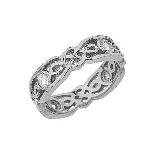 Elegant Sterling Silver CZ Celtic Knot Wedding Band (Size 12)