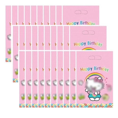 LQIOACU 30 Piezas Bolsa de Regalo de Cumpleaños para Gatos, Bolsas Rosas con Asa, Bolsas de Fiesta, Lindo Tema de Dibujos Animados para Accesorios y Decoraciones de Fiesta de Cumpleaños para Niños