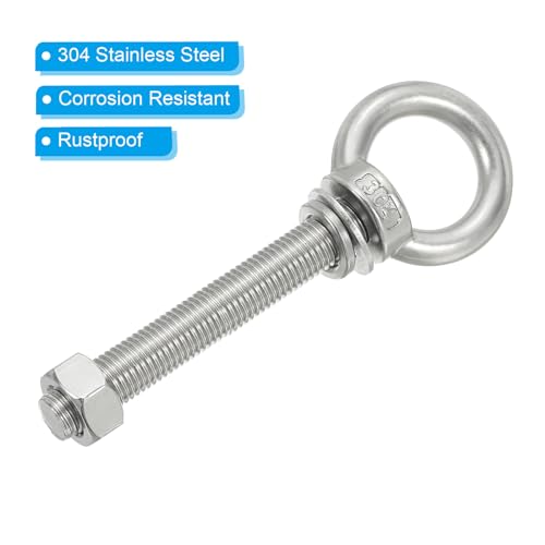 Image of PATIKIL M16 x 100mm Lifting Shoulder Eye Bolt, 304 Stainless Steel Lifting Ring Threaded Eyebolt with Nuts Washers for Hanging Hammocks Articles