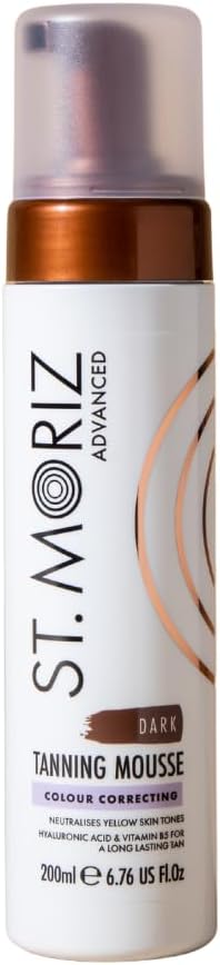 Advanced Colour Correcting Tanning Mousse With Hyaluronic Acid & Vitamin B5, Fast Drying Vegan Fake Tan, Dark (200Ml)