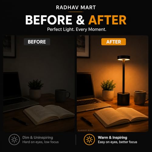 Image of Rechargeable Cordless Table Lamp, Dimmable Touch Control LED Lamp, Waterproof Portable Metal Desk Light for Bedroom, Dining Table, Restaurant, Hotel, Study & Outdoor Use (LED Desk Lamp)