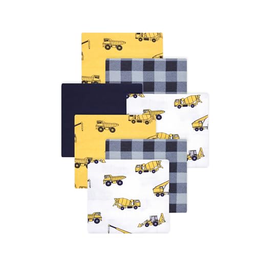 Image of Little Treasure Hudson Baby Cotton Poly Flannel Receiving Blankets Multipack, Yellow Construction, 30x30 inches