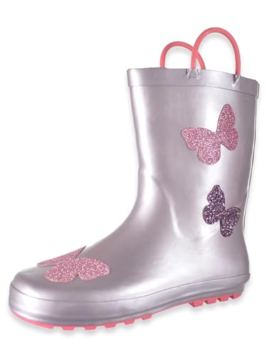 Girls Rain Boots for Toddlers - Waterproof Rubber Rainboots with Easy-On Handles (Pink Butterflies, Size 8)