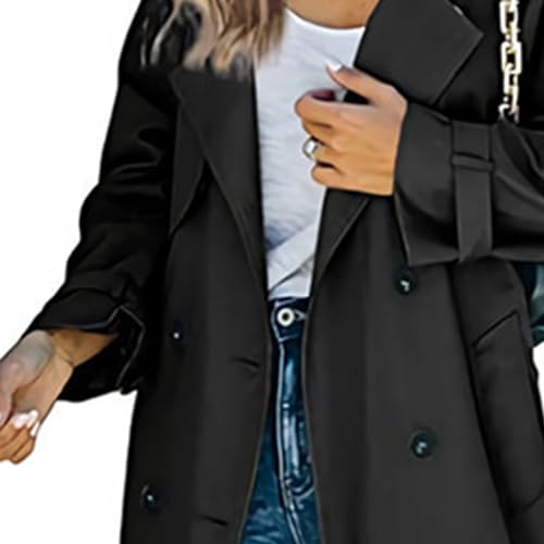 Women's Fashion Double Breasted Trench Classic Lapel Long Overcoat Coat Casual Work Office Jackets4