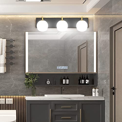 Aipsun Mid Century Modern Bathroom Vanity Light 3 Lights Milky White Glass Shades Black/Golden Bathroom Light Fixture(Exclude Bulb) by Aipsun - Used condition - Image 5