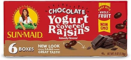 Sun-Maid Chocolate Yogurt Coated Raisins - (6 Pack) 1 oz Snack-Size Box - Yogurt Covered Dried Fruit Snack for Lunches and Snacks