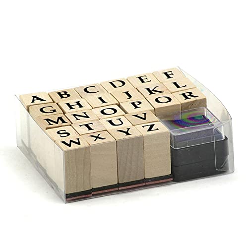 WeKonnect; Wooden Rubber 26 Pcs Capital Alphabet Letter Stamps | Vintage Wood with Ink Pad for Journaling, Card Making, DIY, Craft & Scrapbooking (Capital Alphabets)