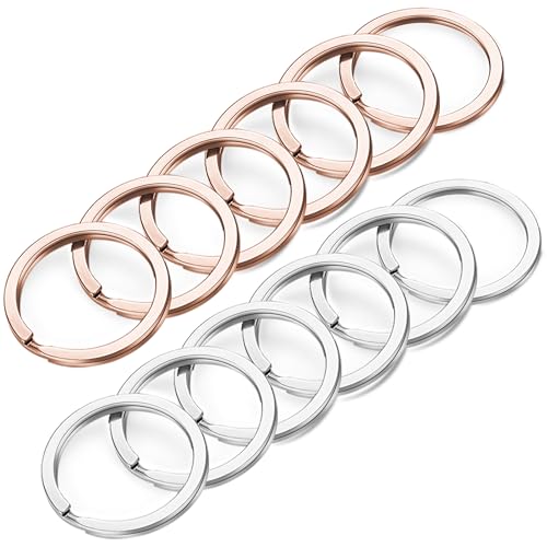 Image of Gkeygo Key Rings, 12 pcs Stainless Steel Key Ring for Keychains, 1inch Flat Split Keychain Ring for Car Keys Dog Ring Tag Lanyards Home School Office DIY, Silver - Rose Gold
