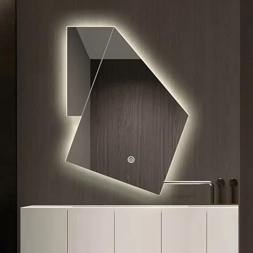 Espejo de baño con LED irregular, espejo de maquillaje regulable con control táctil, montaje en pared, 50 x 80 cm y 60 x 90 cm, iluminación de 3 colores para t Reflect