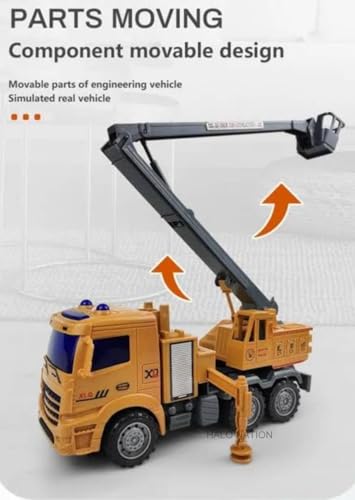 Image of HALO NATION Remote Control City Service Truck Remote Ladder Truck with 27MHz 4 Channel Remote Rechargable RC Truck Toy with Extandable Ladder (Yellow)